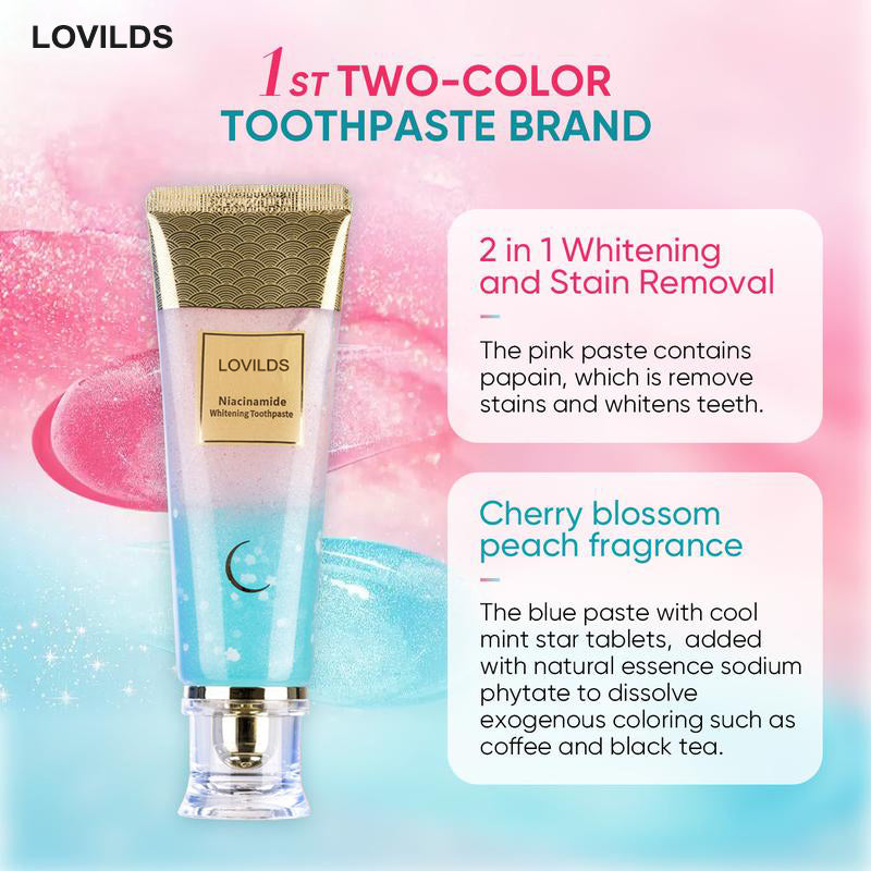 LOVILDS Niacinamide Whitening Toothpaste-Fast Acting Formula with Peach Extract & Mint foSensitive Teeth-Eco Friendly & Fluoride Free -100g