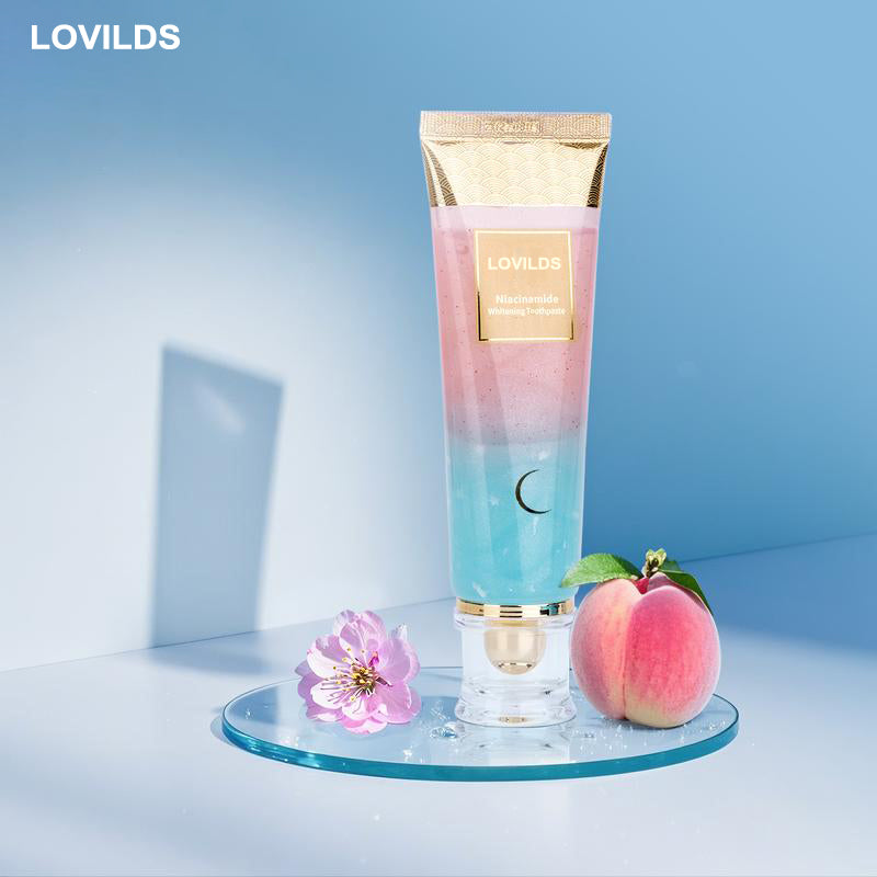 LOVILDS Niacinamide Whitening Toothpaste-Fast Acting Formula with Peach Extract & Mint foSensitive Teeth-Eco Friendly & Fluoride Free -100g