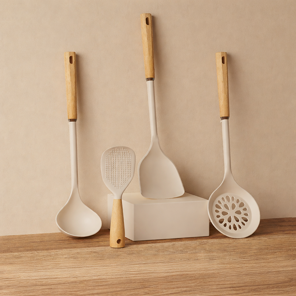 Wooden handle silicone rice spoon