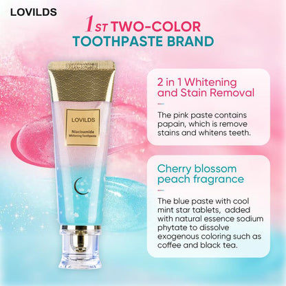 LOVILDS Niacinamide Whitening Toothpaste-Fast Acting Formula with Peach Extract & Mint foSensitive Teeth-Eco Friendly & Fluoride Free -100g